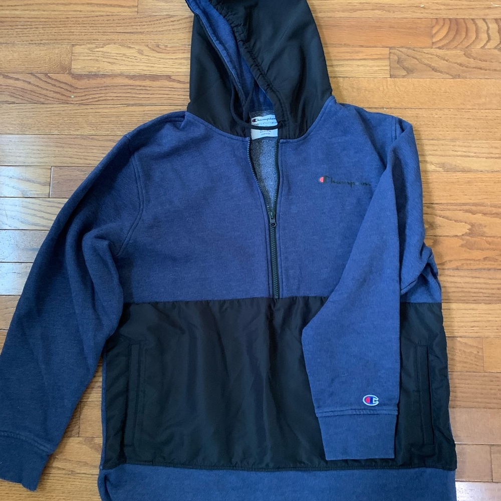 Champion Navy and Black Half-Zip Hoodie